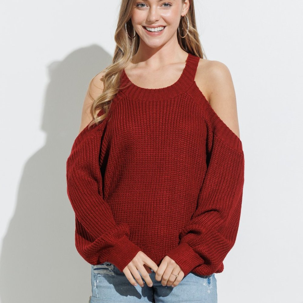 Cold Shoulder Open Cross Back Knit Sweater